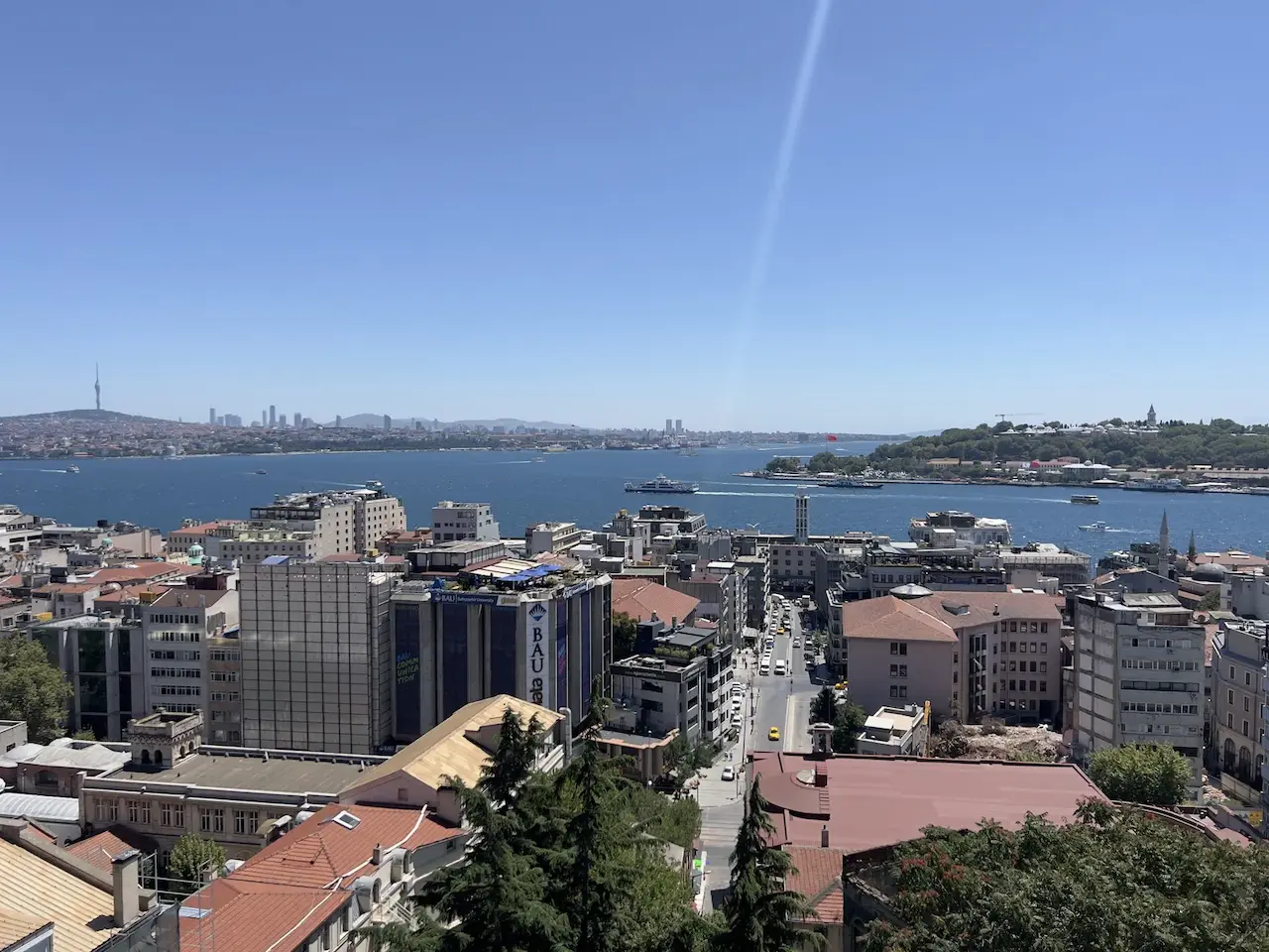 The Bosphorus over the rooftops of Beyoğlu, July 28, 2022
