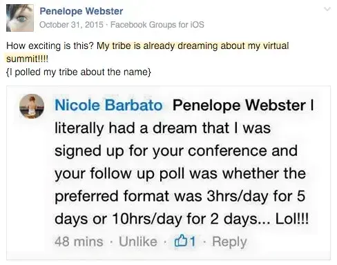 Penelope, tribe dreaming about summit, Best online event examples