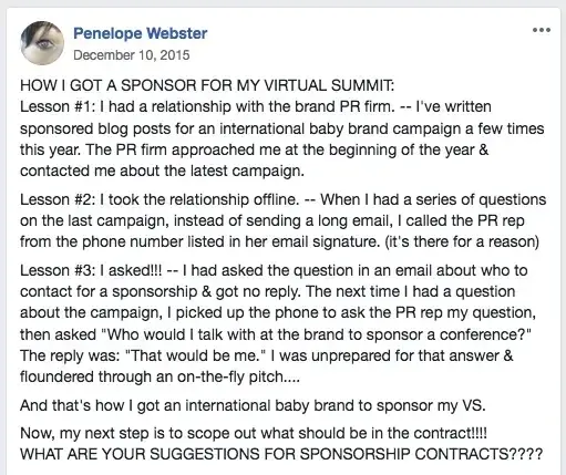 Penelope Webster sponsor for virtual summit, Best online event examples
