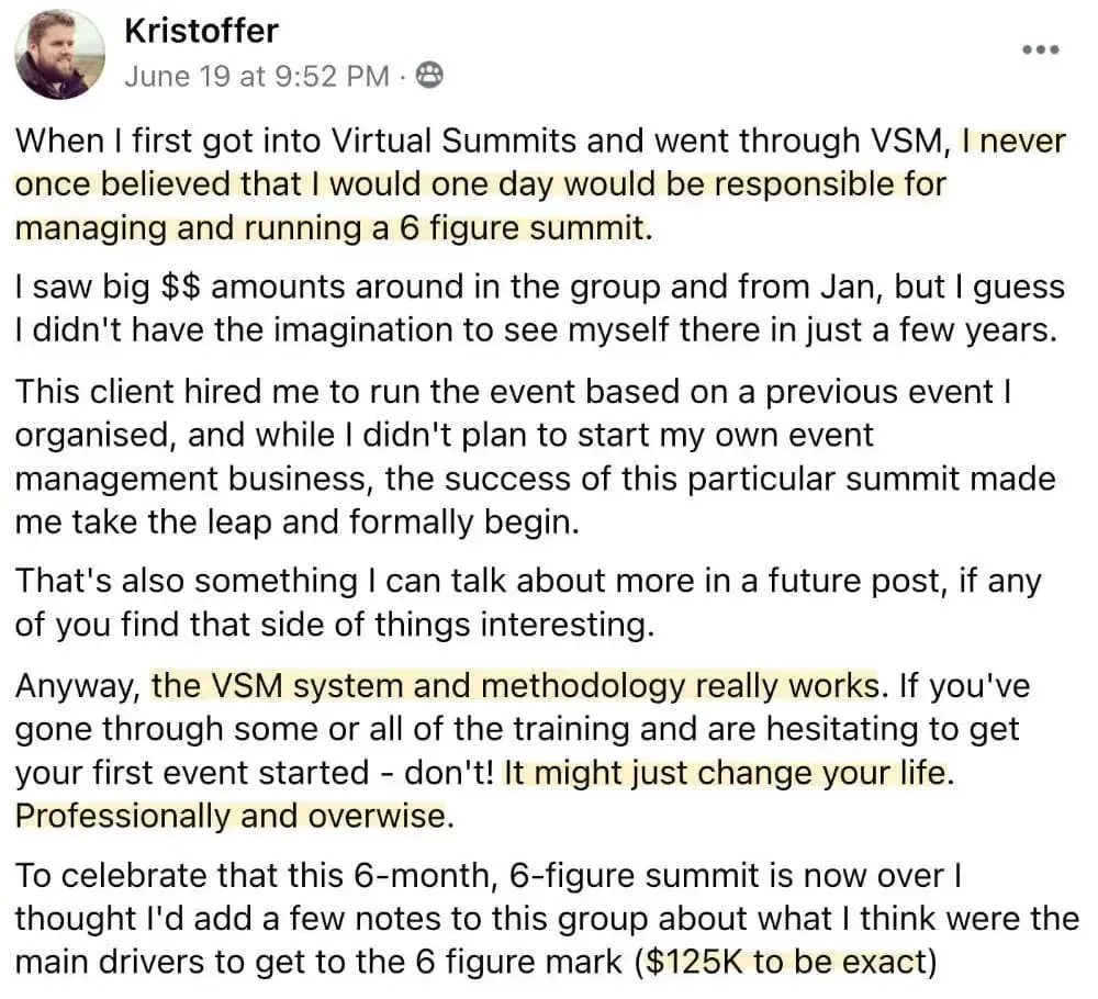 Best virtual event examples, Kristoffer Broholm virtual summit results