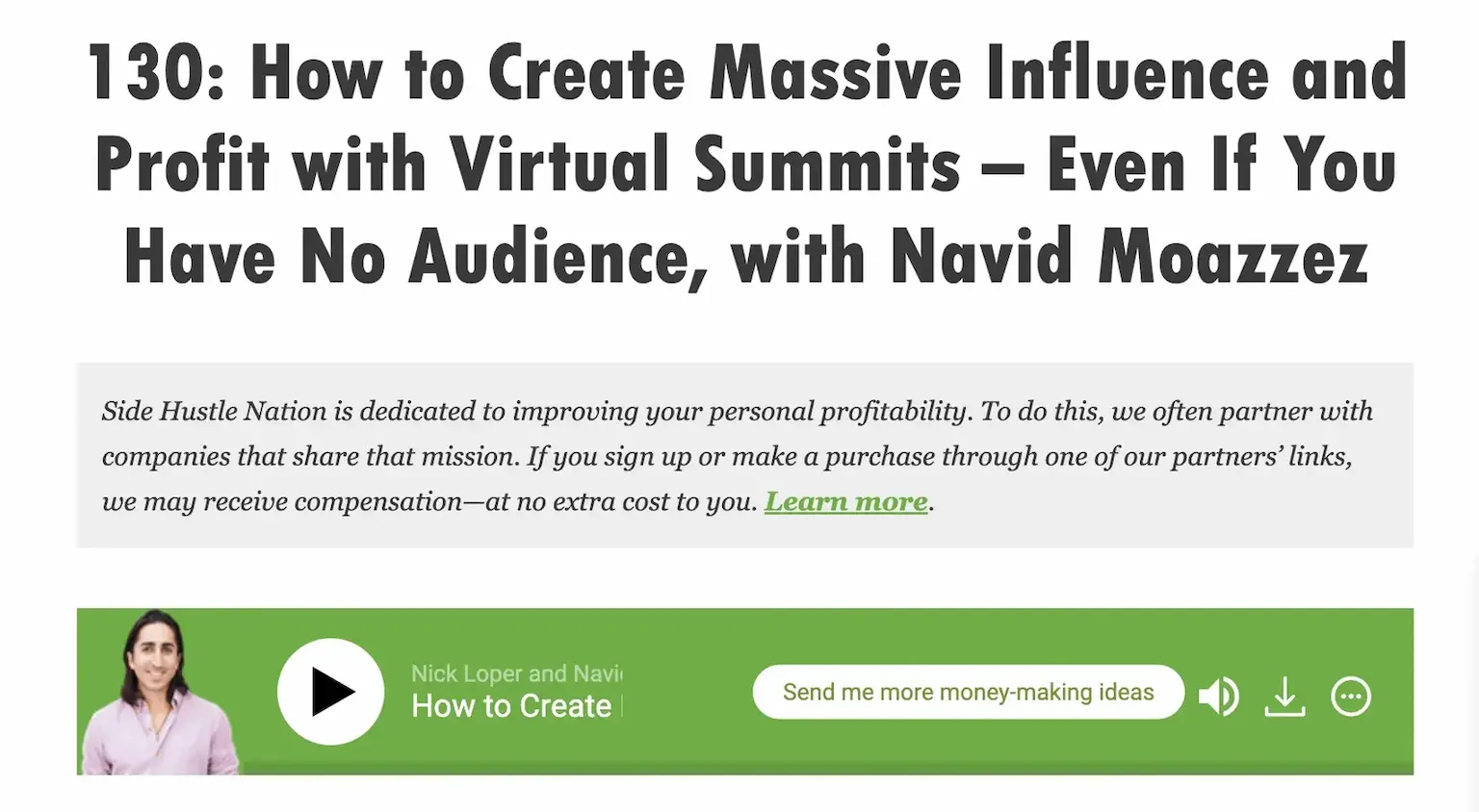 How to build relationships with influencers - Navid Moazzez on Side Hustle Nation Podcast by Nick Loper