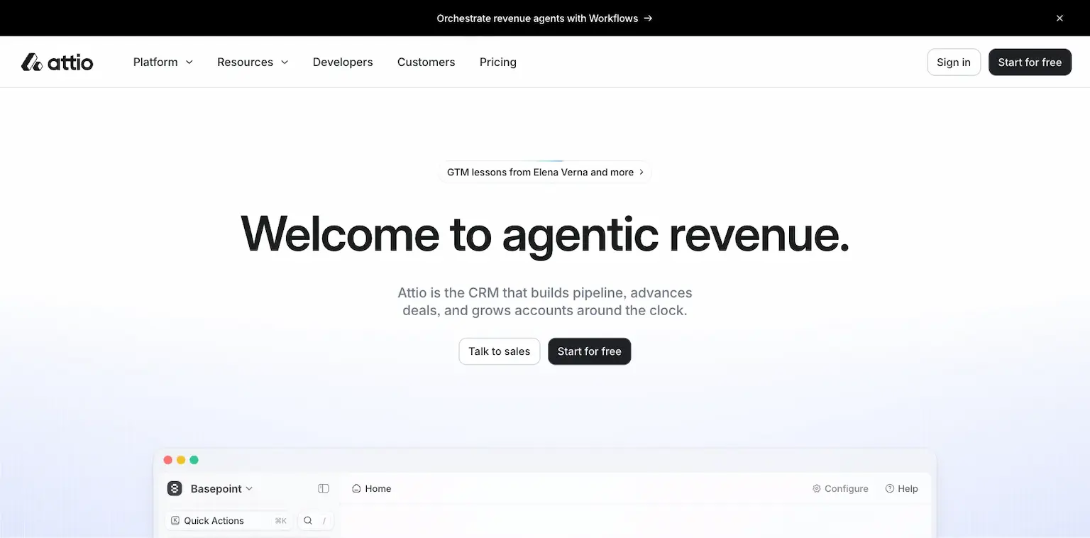Attio's home page: welcome to agentic revenue