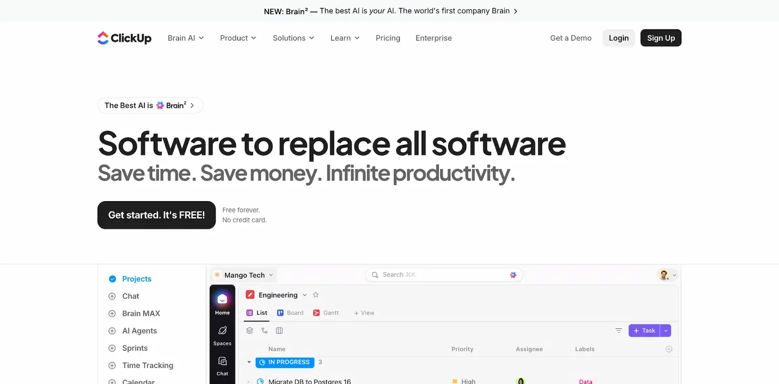 ClickUp's home page: software to replace all software