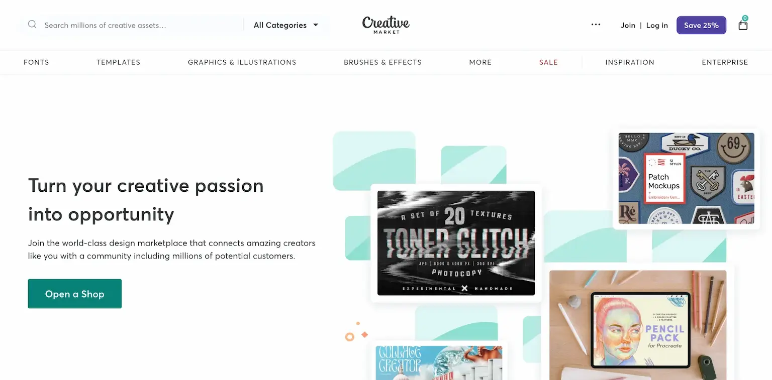 Creative Market's page for sellers: turn your creative passion into opportunity