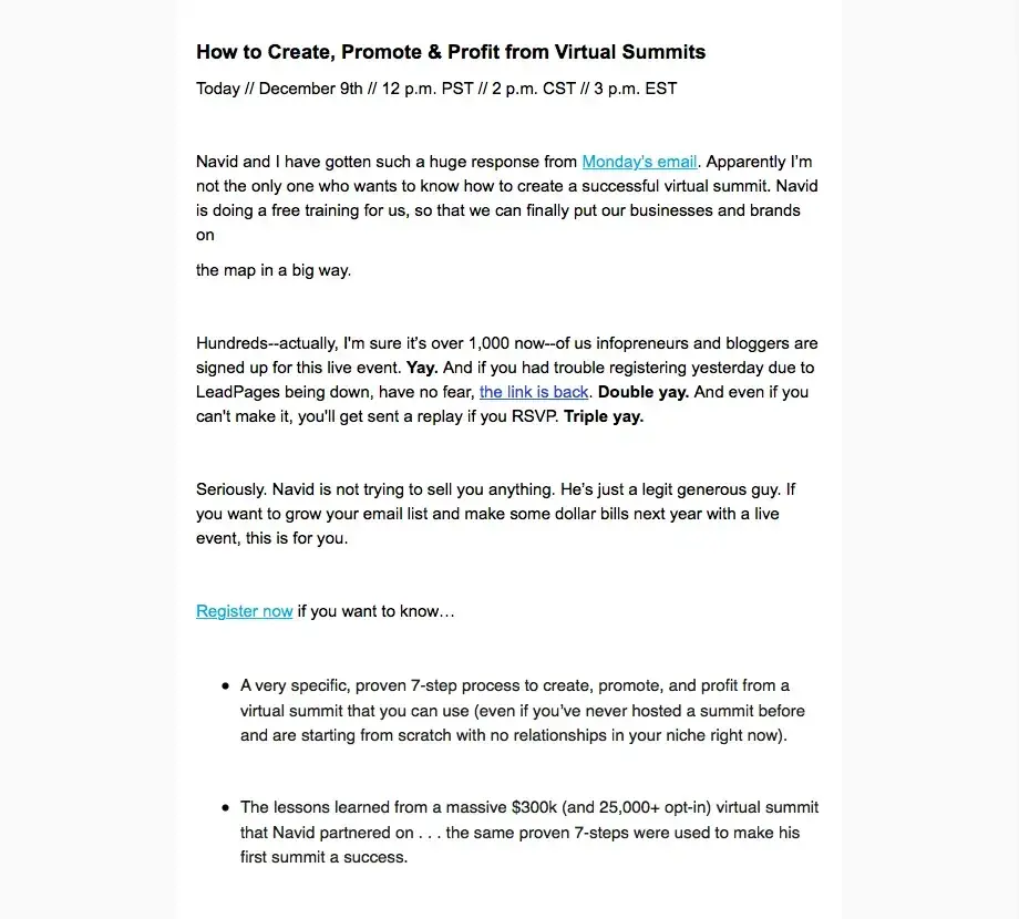 Online event marketing: Regina Anaejionu's email promoting her workshop with Navid Moazzez, 2015