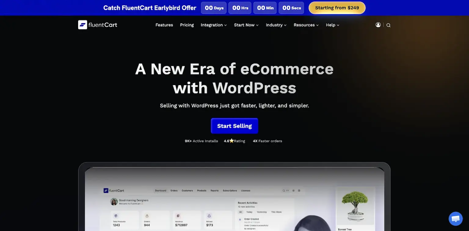FluentCart's home page: a new era of ecommerce with WordPress