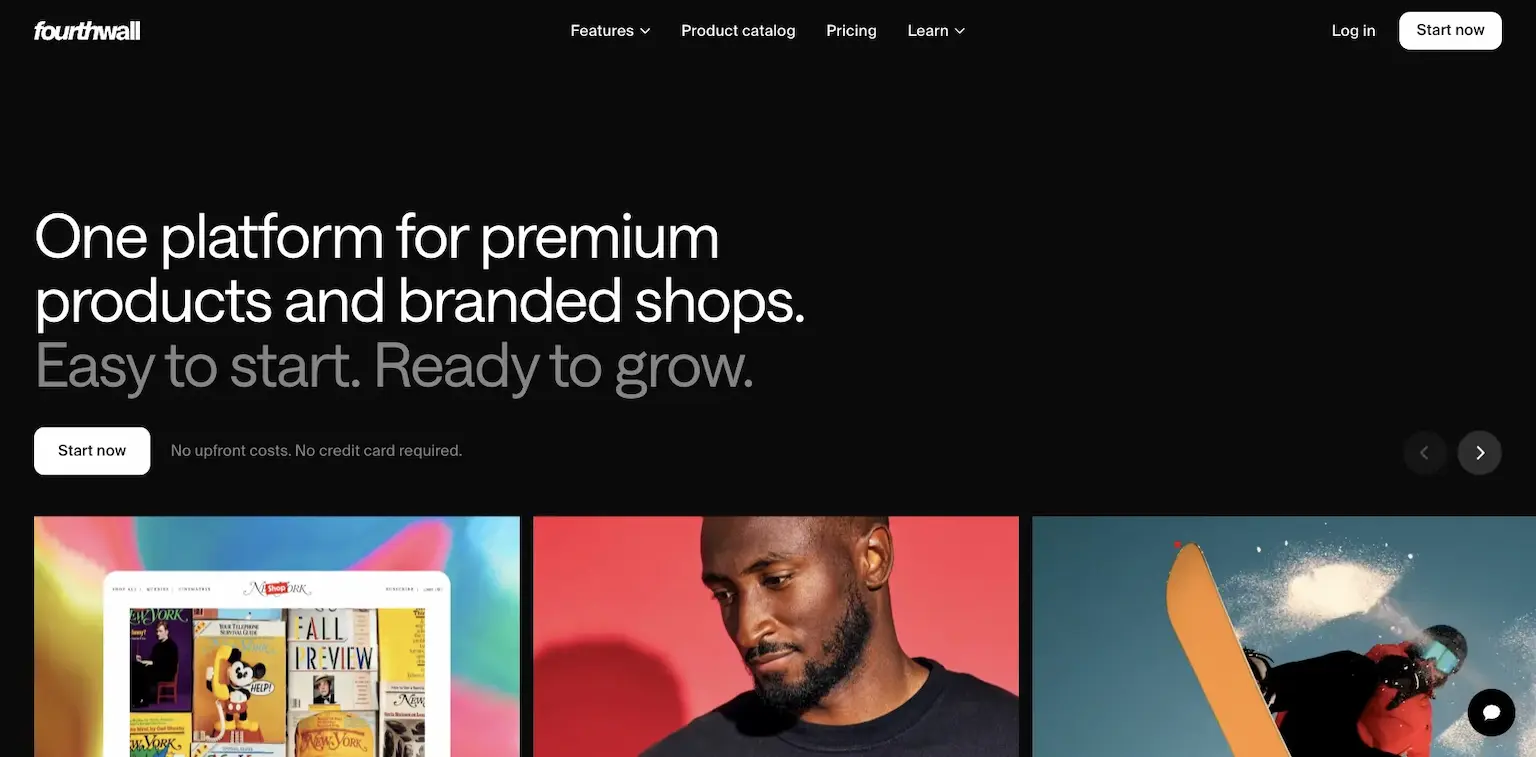 Fourthwall's home page: one platform for premium products and branded shops