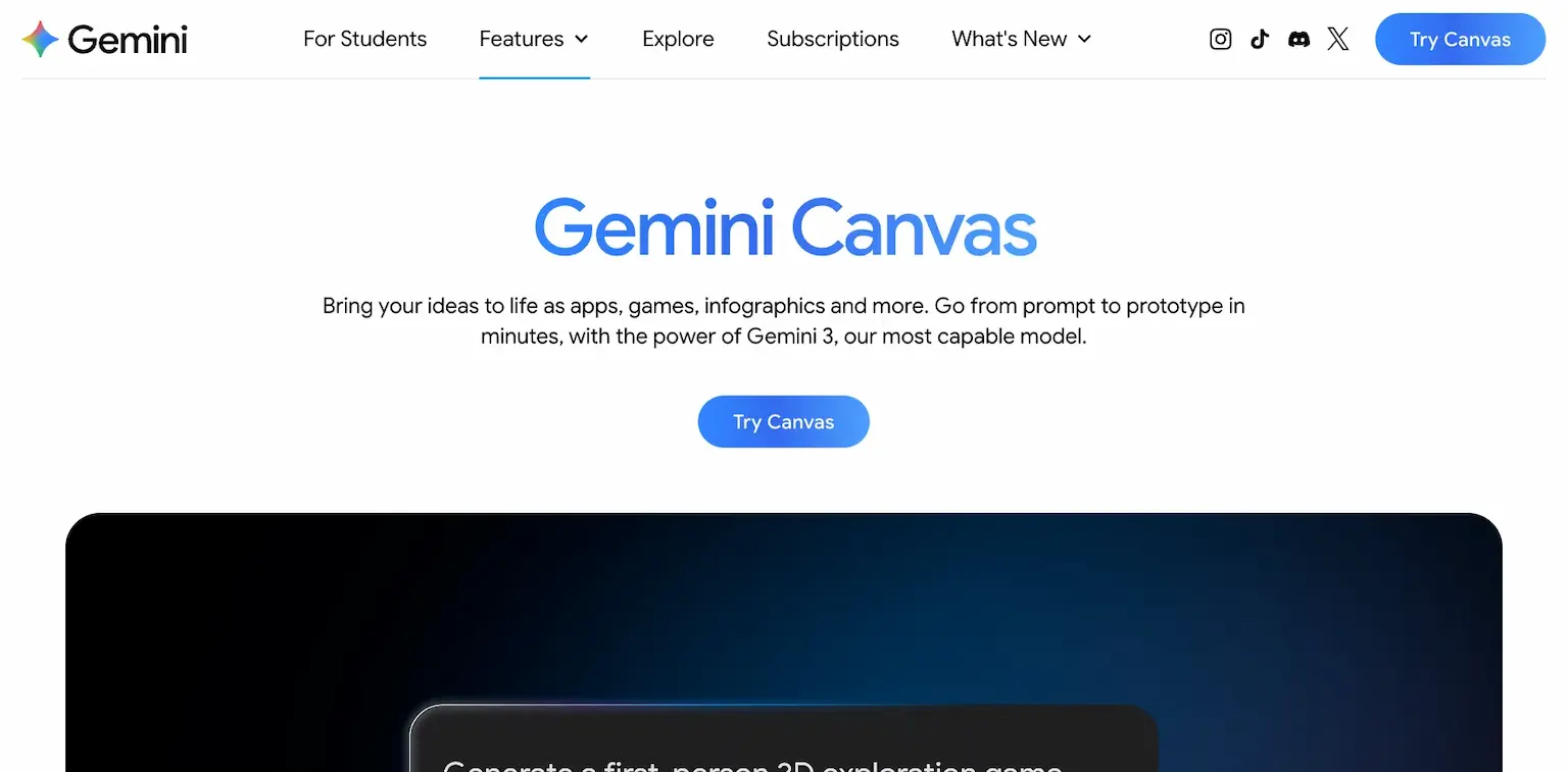 Gemini Canvas: bring your ideas to life as apps, games, infographics and more