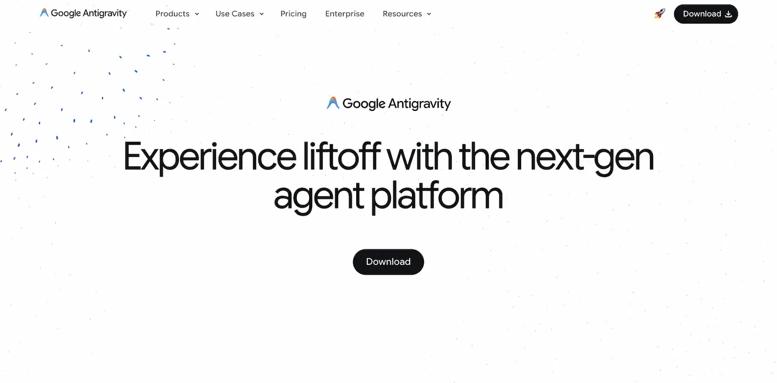 Google Antigravity's home page: experience liftoff with the next-gen agent platform