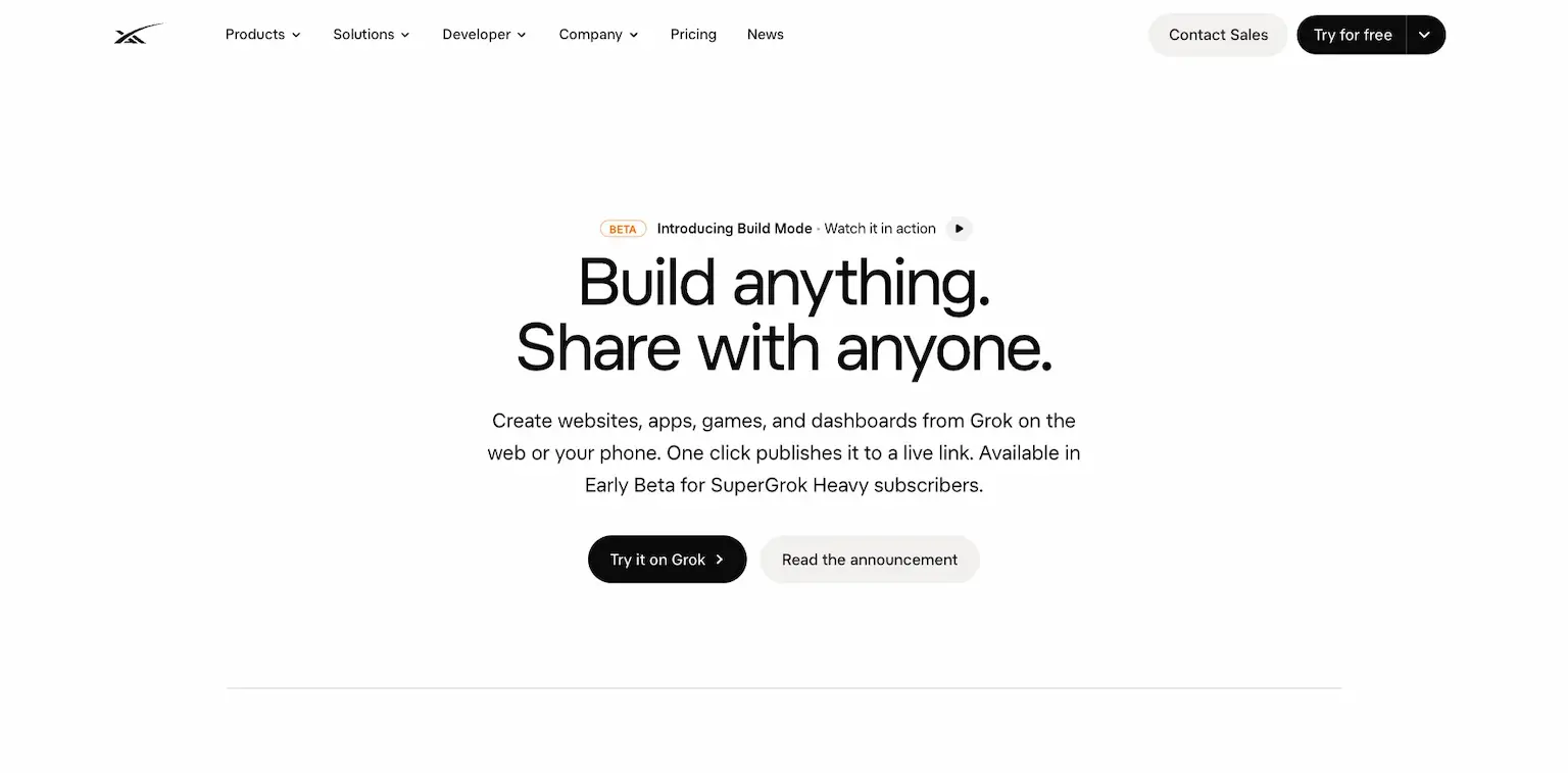 Grok's Build Mode: build anything, share with anyone
