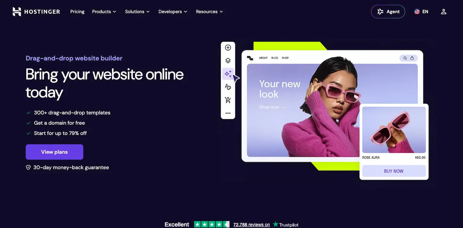 Hostinger's website builder page: bring your website online today