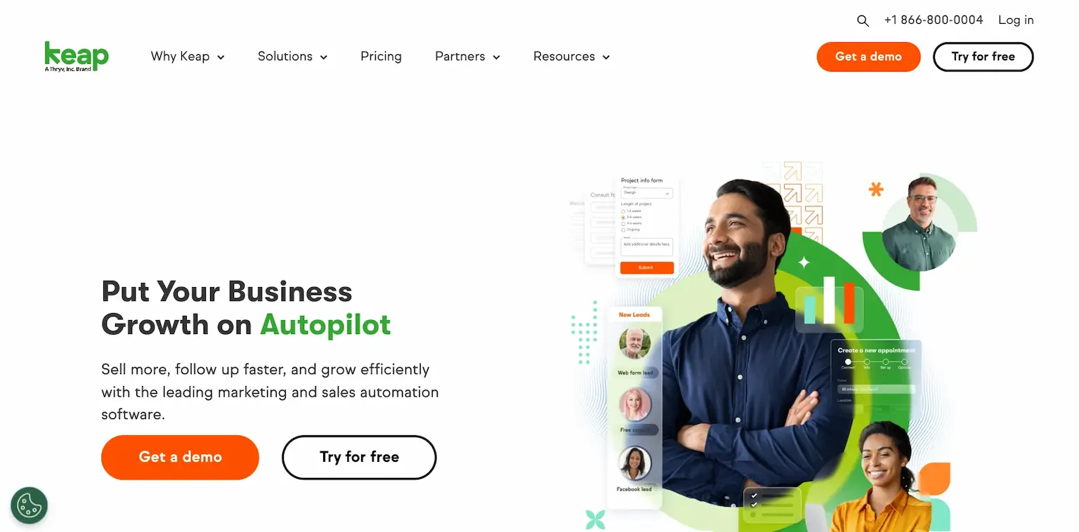 Keap's home page: put your business growth on autopilot