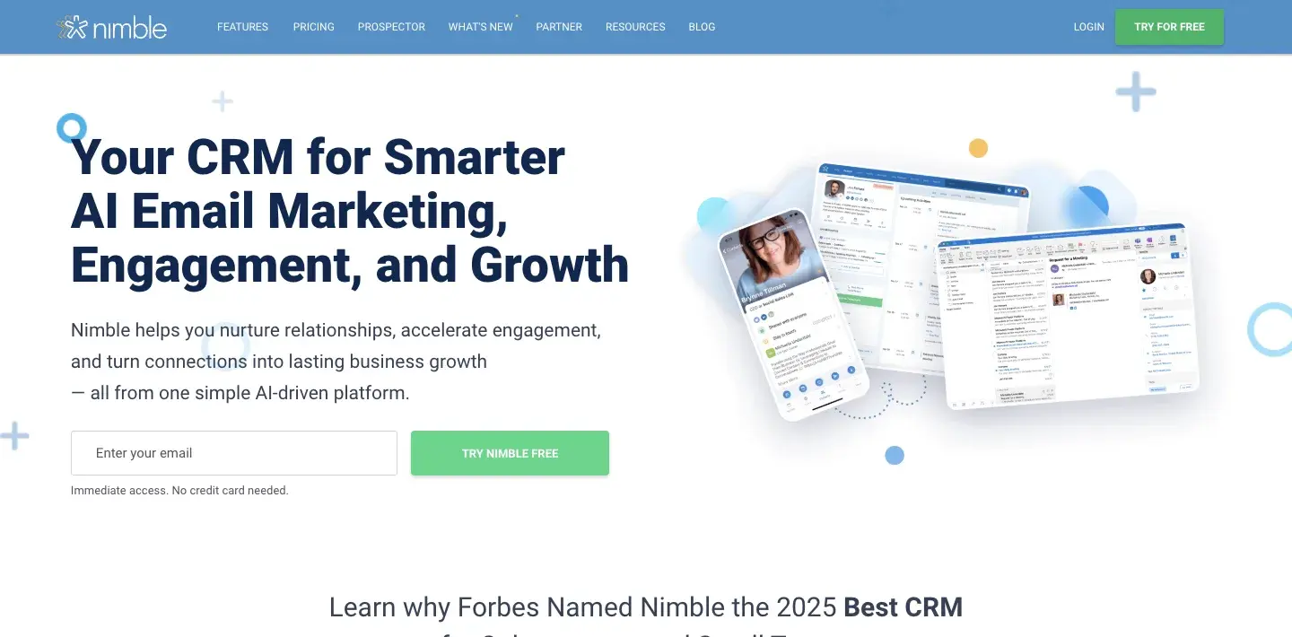 Nimble's home page: your CRM for smarter AI email marketing, engagement, and growth