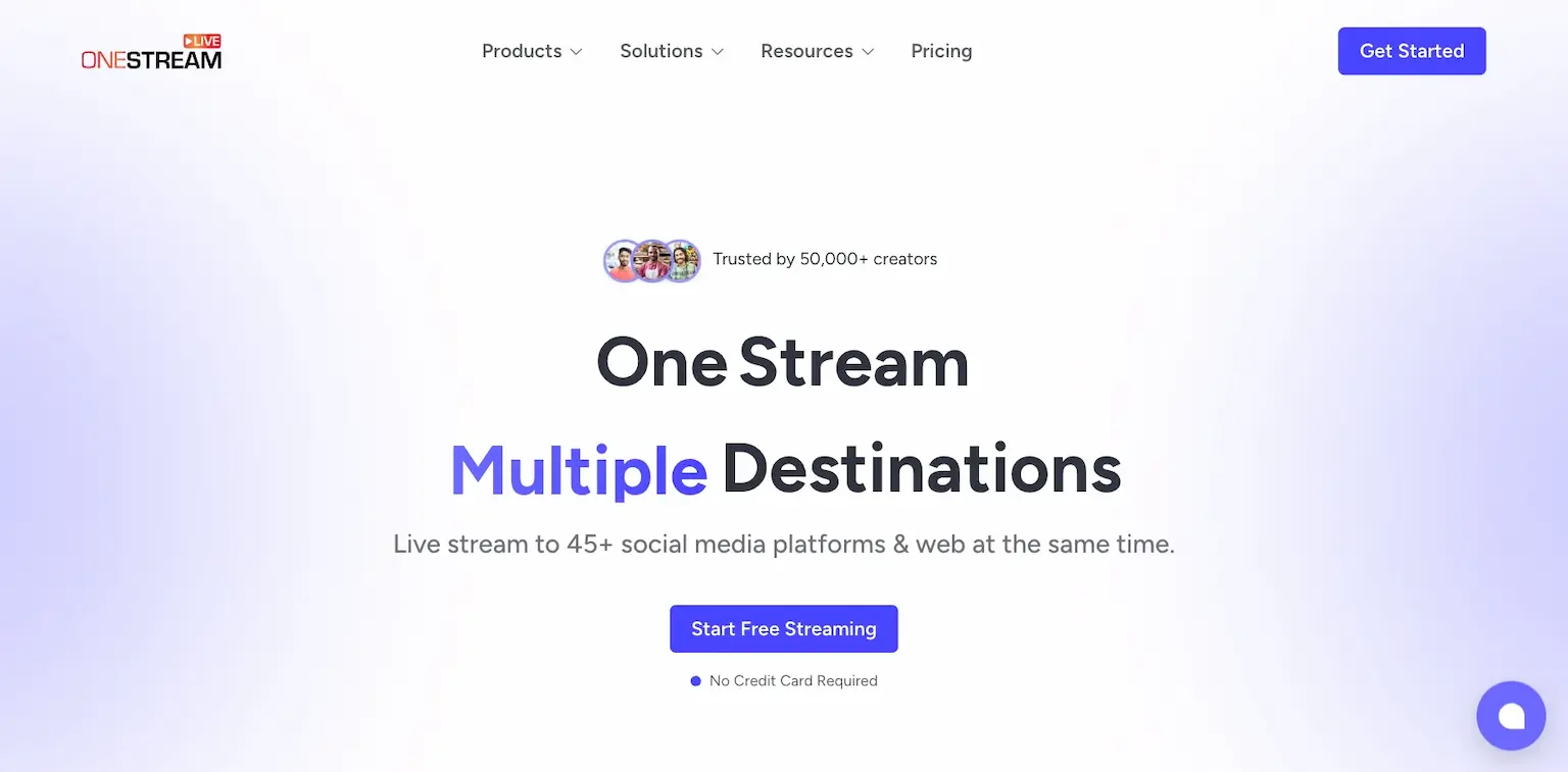 OneStream Live's home page: live stream to 45+ social media platforms and the web at the same time