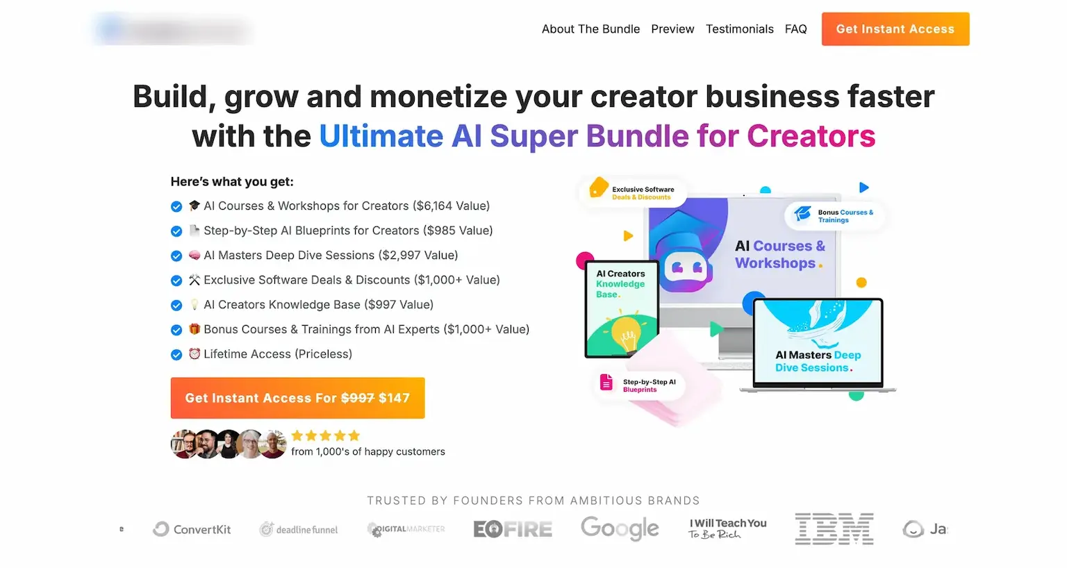 How to monetize virtual events: the AI Super Bundle for Creators sales page