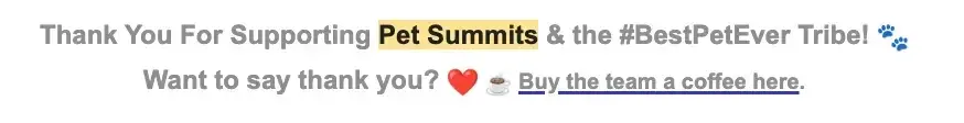 How to monetize virtual events with tips: the Pet Summits thank-you page