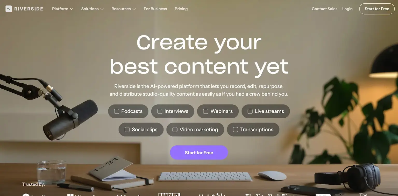 Riverside's home page: create your best content yet