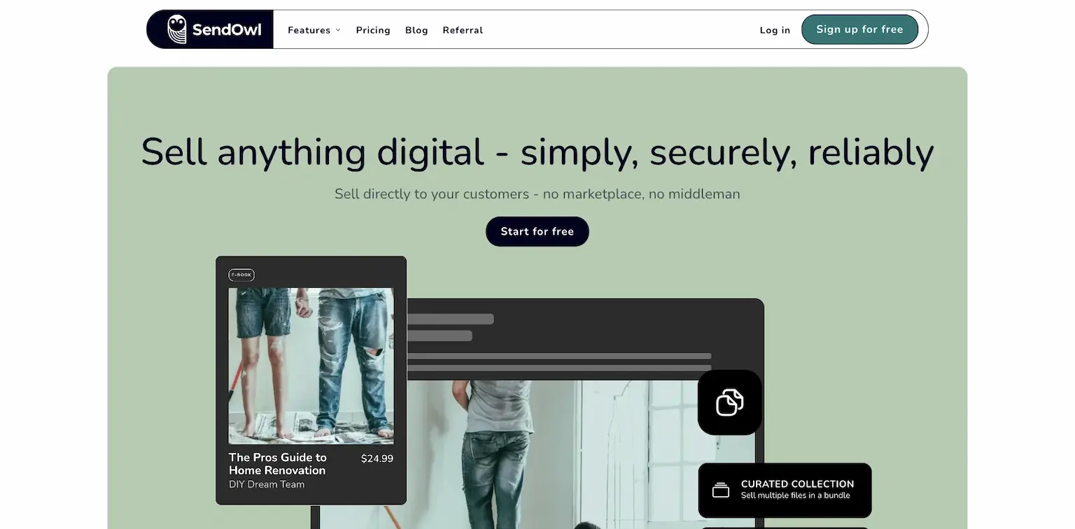 SendOwl's home page: sell anything digital, simply, securely, reliably