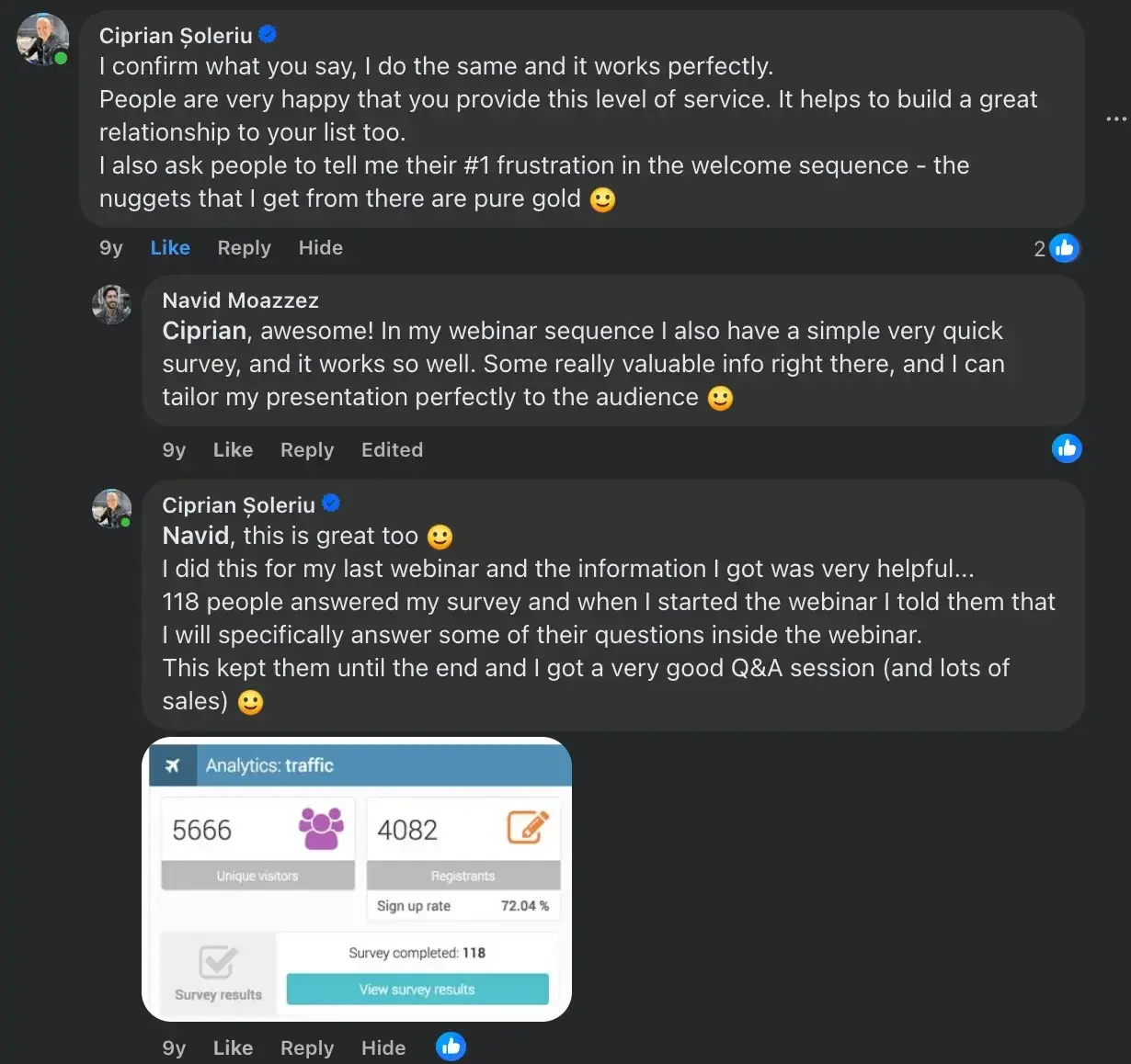 Building relationships with influencers - Navid FB post about ASK responses