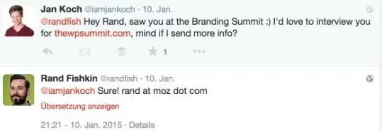 How to build relationships with influencers - Jan Koch influencer outreach to Rand Fishkin for summit