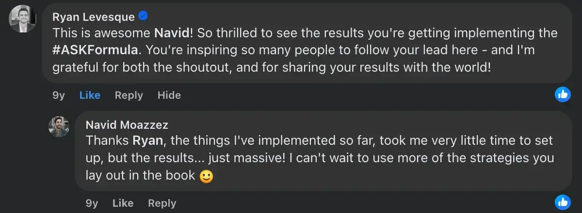 Building relationships with influencers - Ryan Levesque Navid Moazzez FB connection