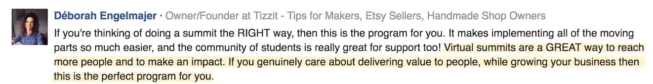 Deborah Engelmajer, Virtual Summit Mastery review, Navid Moazzez testimonialwebp