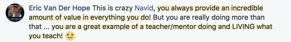 Eric virtual summit workshop testimonial for Navid Moazzez - Building relationships with influencers