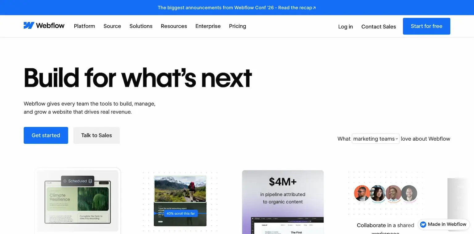 Webflow's home page: the website experience platform