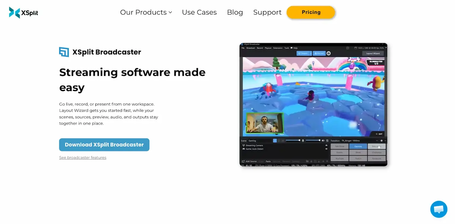 XSplit's home page: streaming software made easy