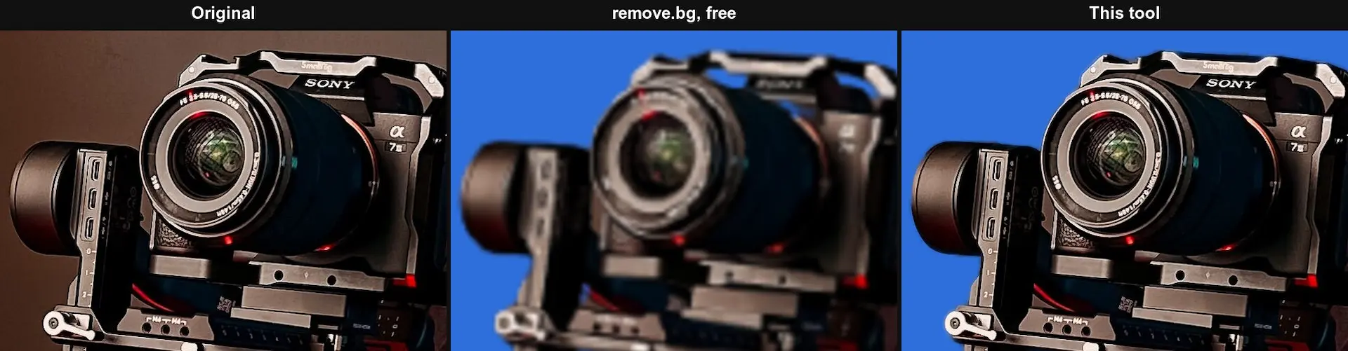 The original photo, remove.bg's free result and mine, side by side