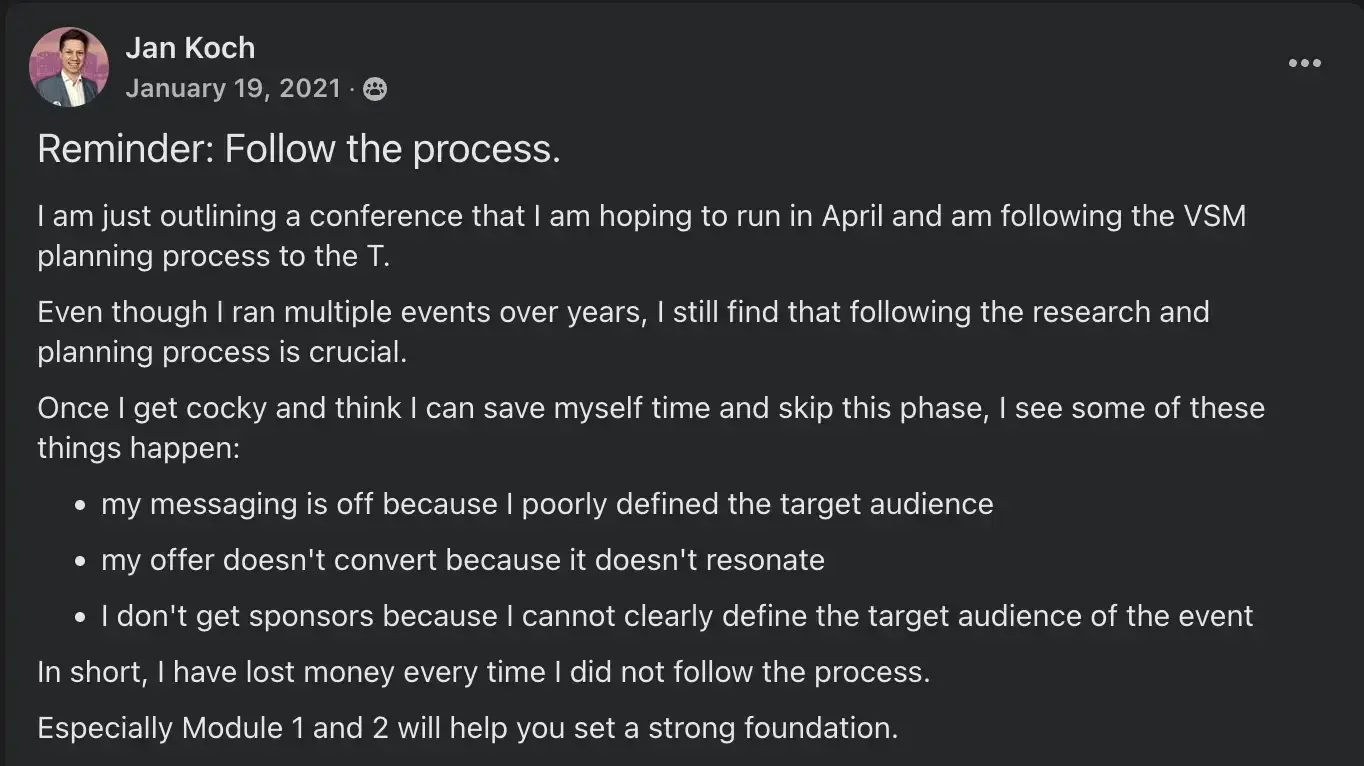 Best virtual event examples, Jan Koch follow the process