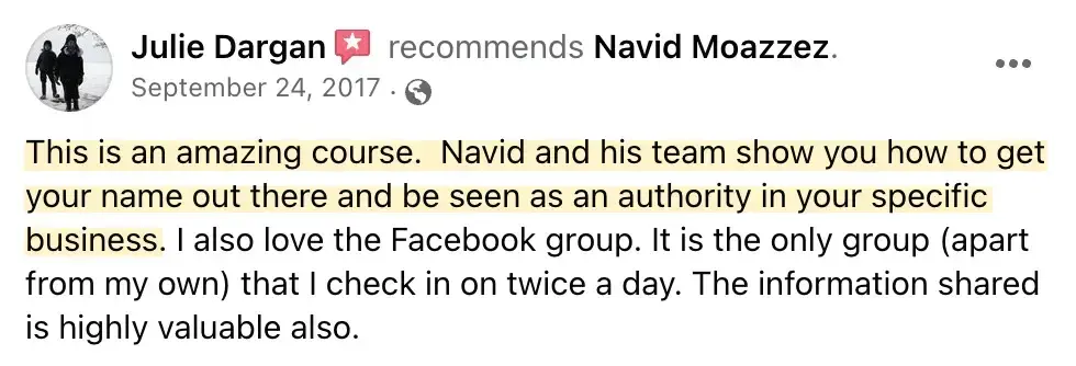 Julie virtual summit success, Navid Moazzez testimonial, Best online event examples
