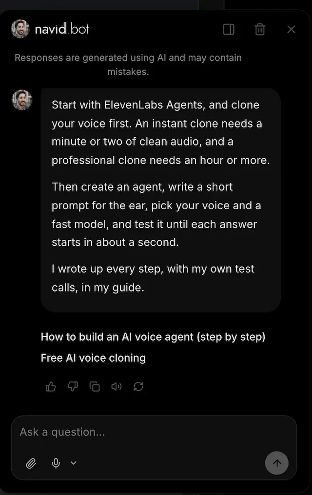 NavidBot answering a question, with its sources and the Read aloud button