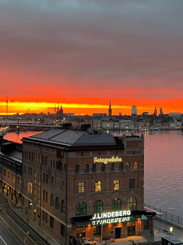 My photo of Stockholm at sunset, over Fotografiska, cut to Instagram's portrait post, 3:4 (1,080 × 1,440)