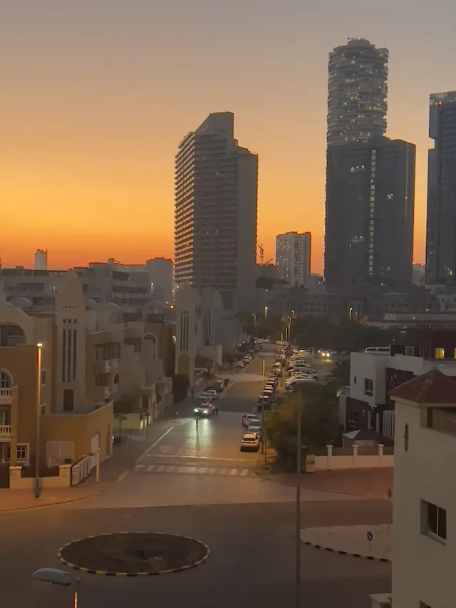 Sunset over the towers of Dubai, January 1, 2023