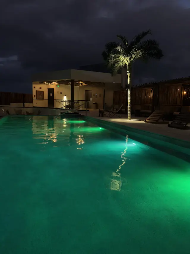 A pool at night in Tulum, October 16, 2025