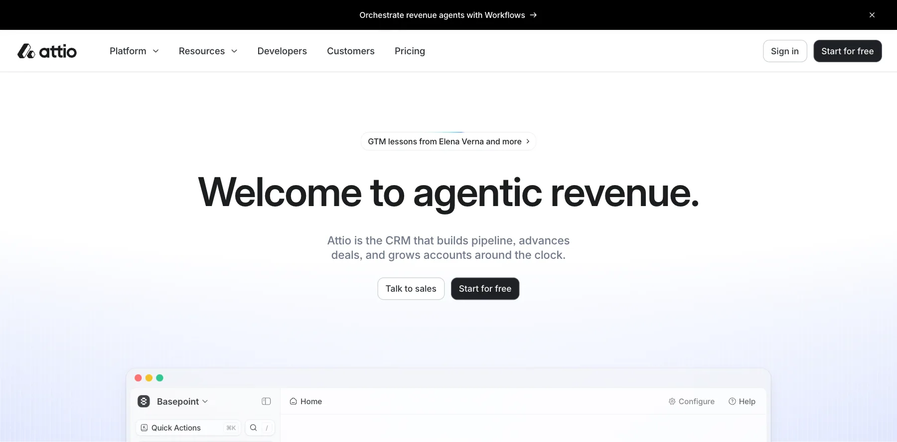 Attio's home page: welcome to agentic revenue