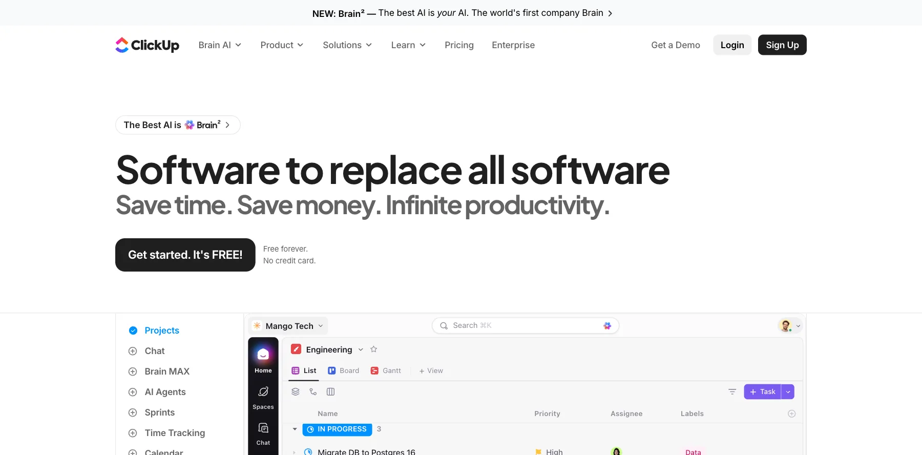 ClickUp's home page: software to replace all software