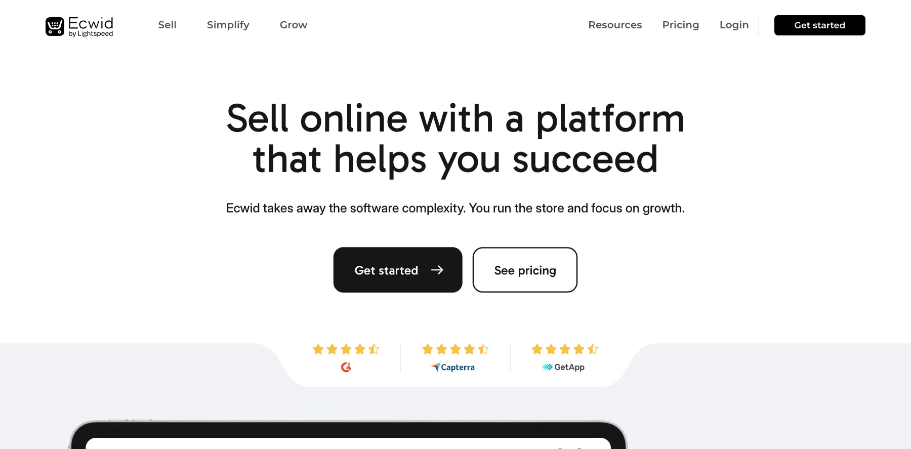 Ecwid's home page: sell online with a platform that helps you succeed