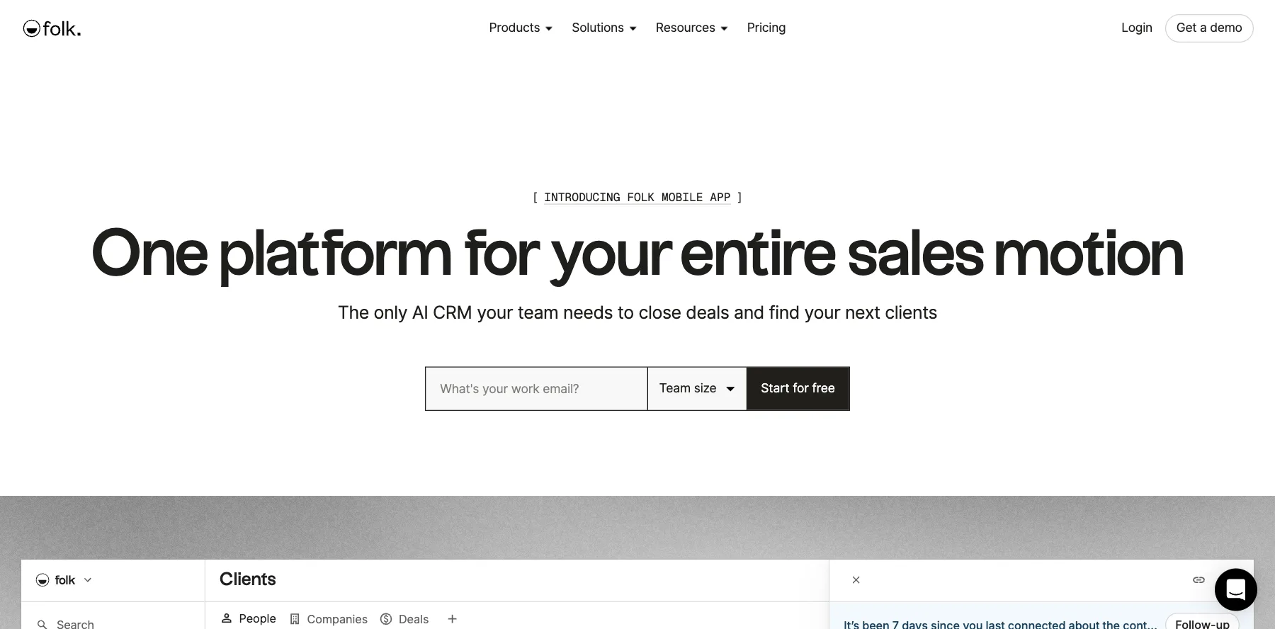 folk's home page: one platform for your entire sales motion