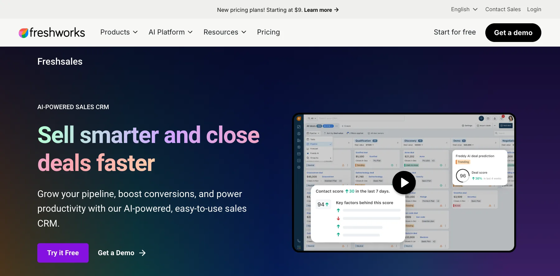 Freshsales's page: sell smarter and close deals faster