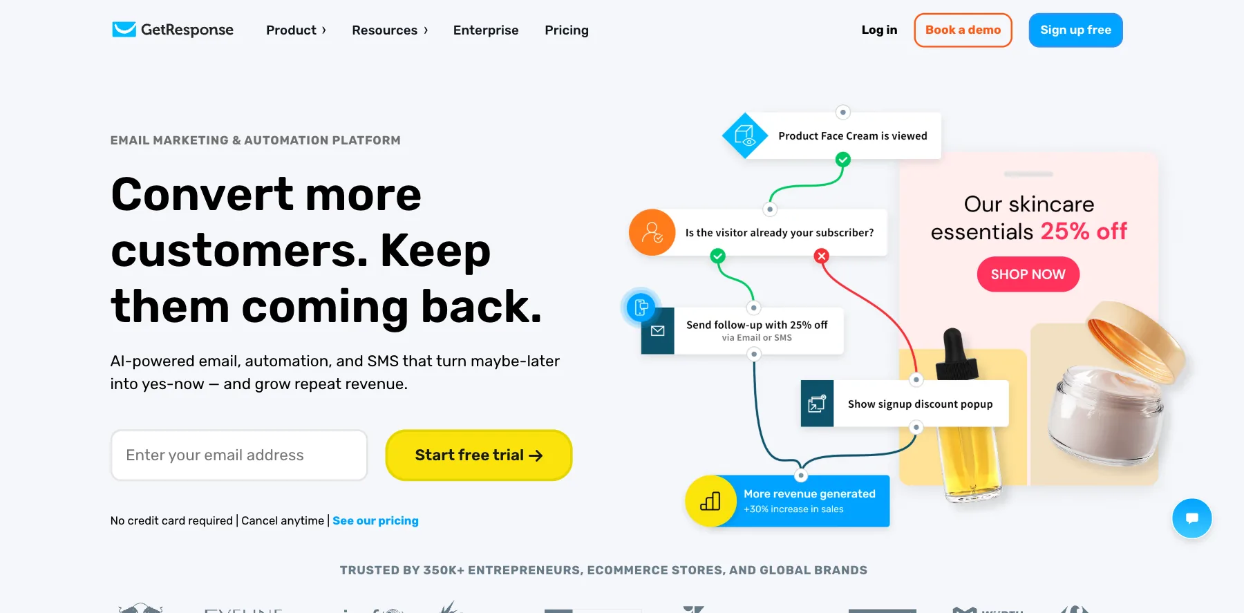 GetResponse's home page: convert more customers, keep them coming back