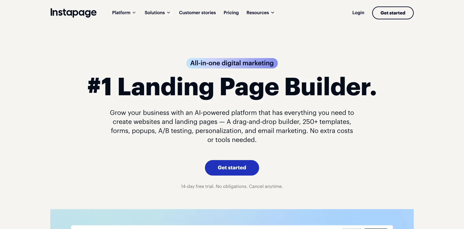 Instapage's home page: the number one landing page builder