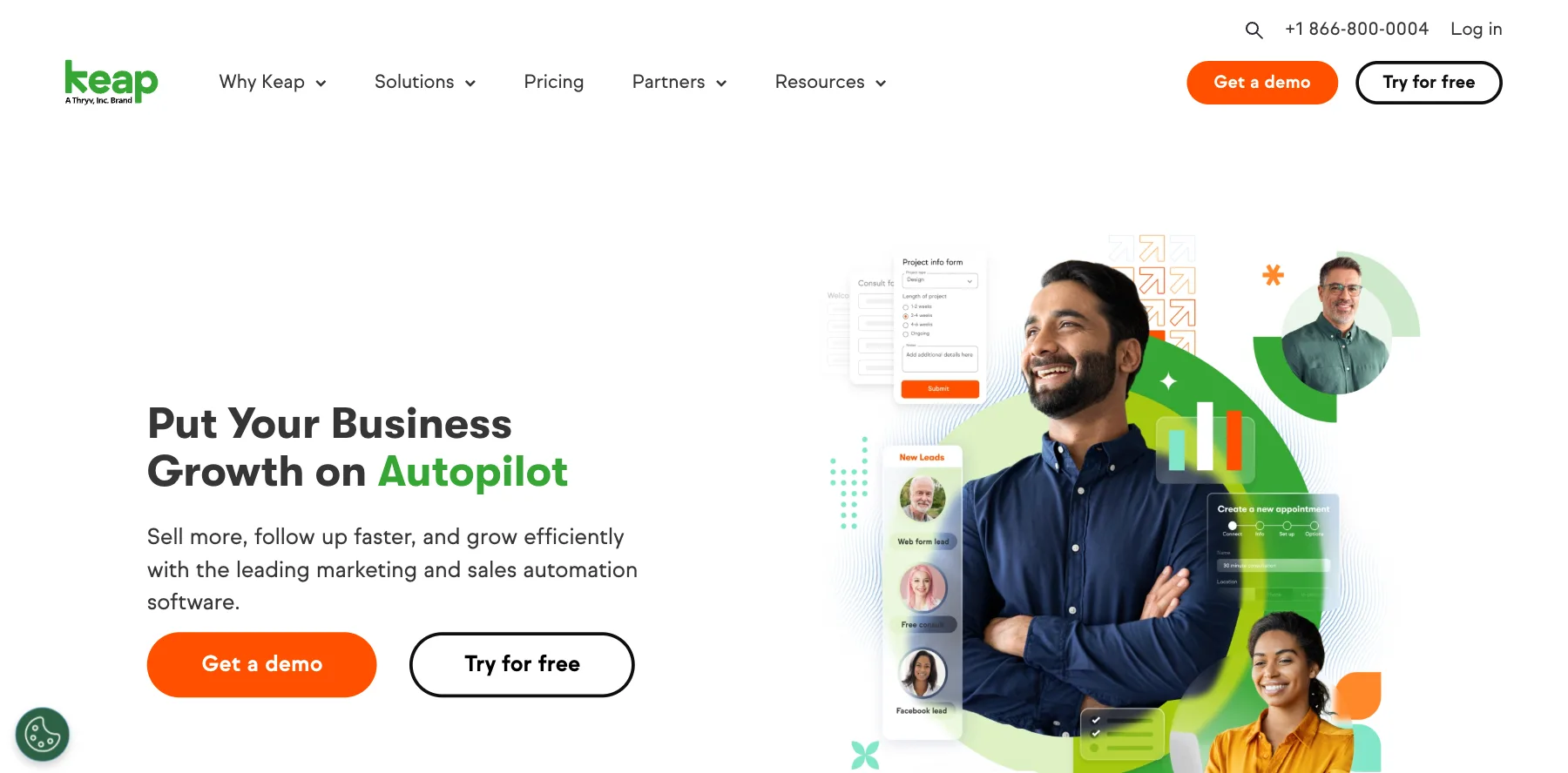 Keap's home page: put your business growth on autopilot