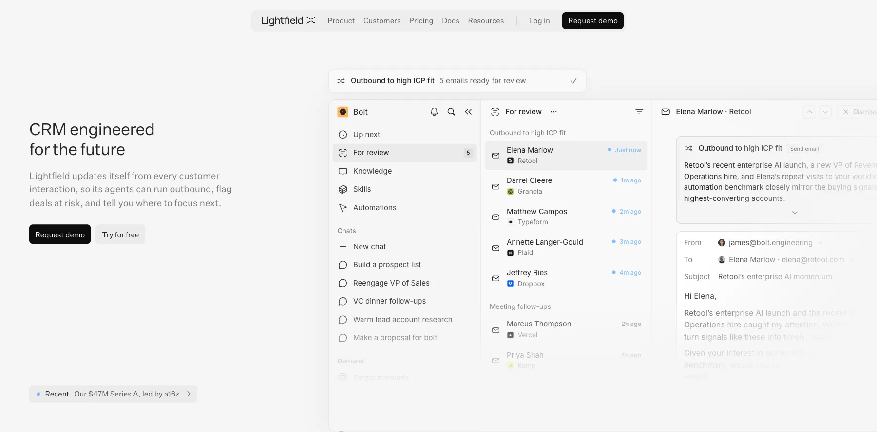 Lightfield's home page: CRM engineered for the future