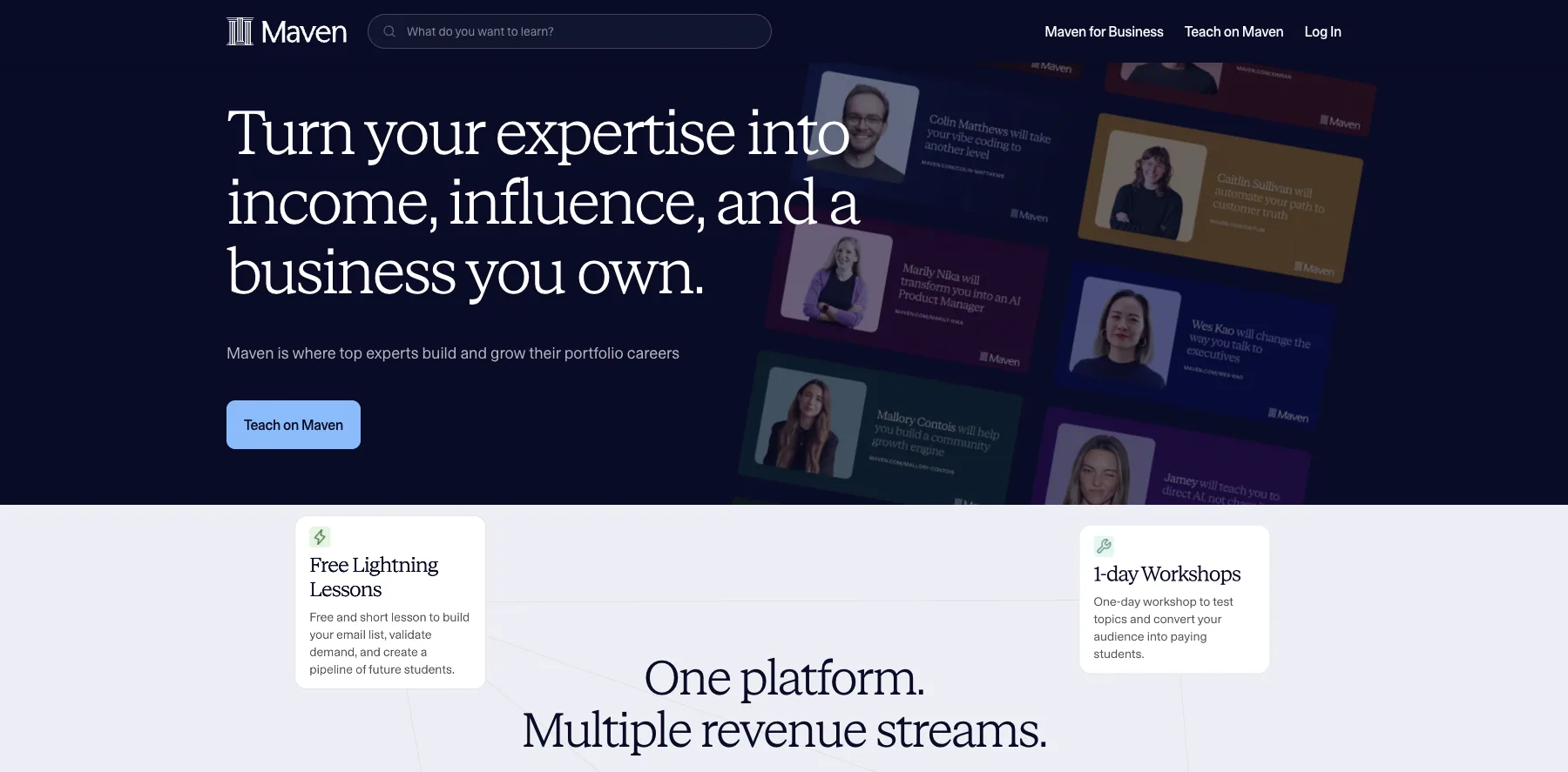 Maven's home page: turn your expertise into income, influence and a business you own