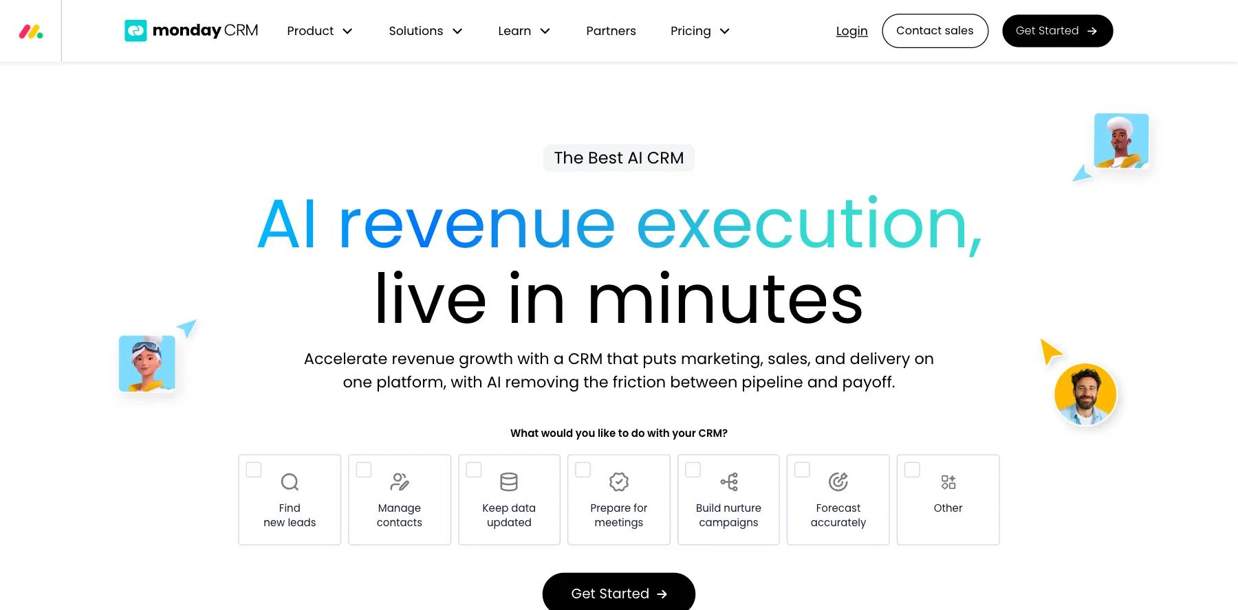 monday CRM's page: AI revenue execution, live in minutes