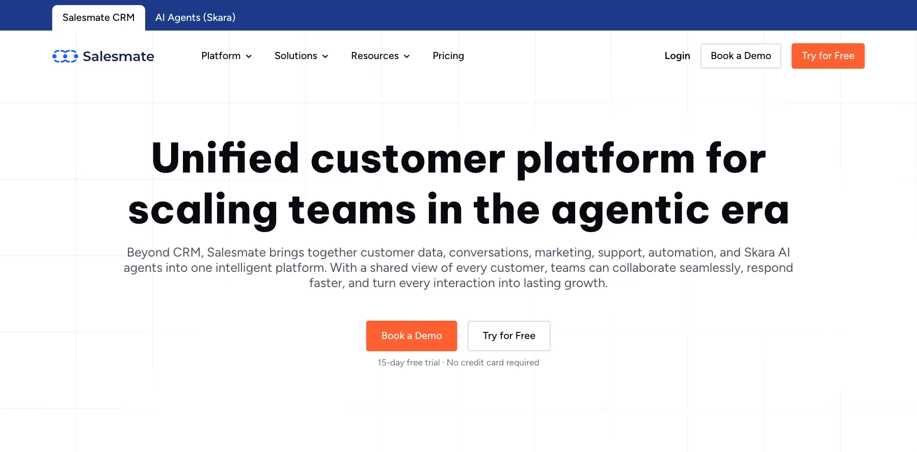 Salesmate's home page: unified customer platform for scaling teams