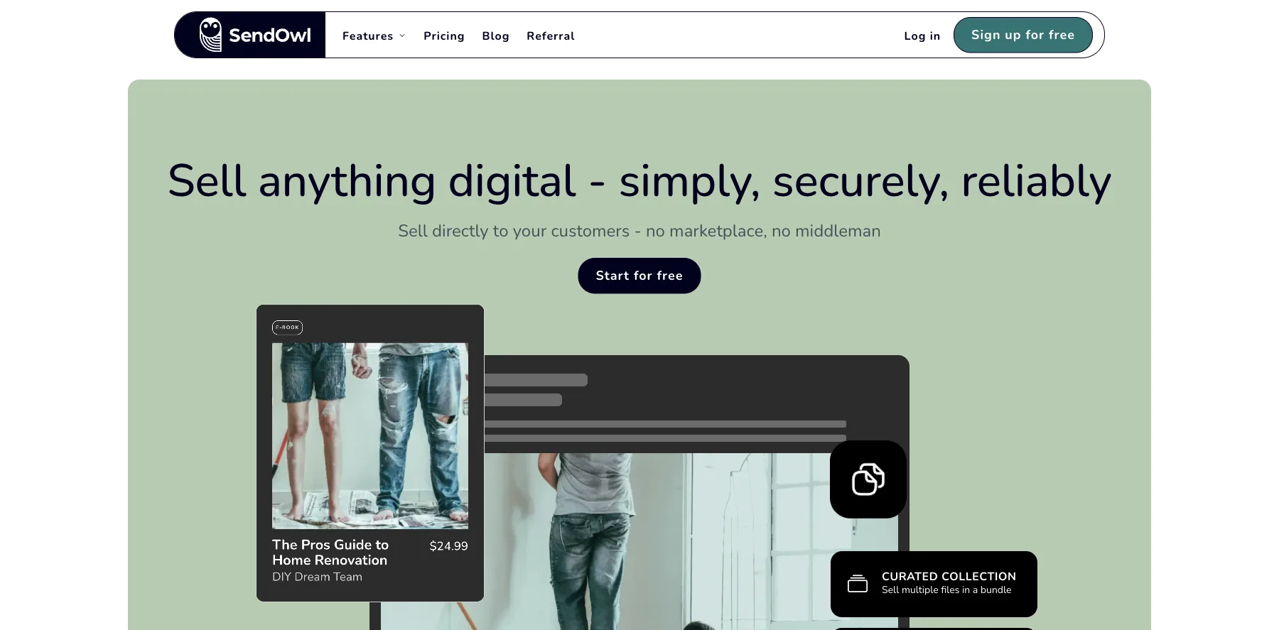 SendOwl's home page: sell anything digital, simply, securely, reliably