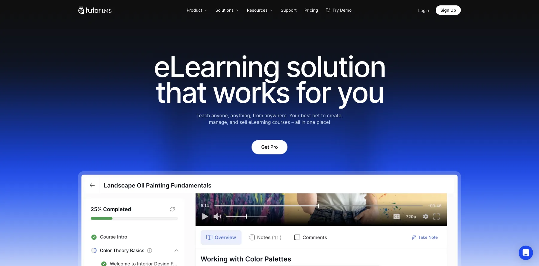 Tutor LMS's home page: an eLearning solution that works for you